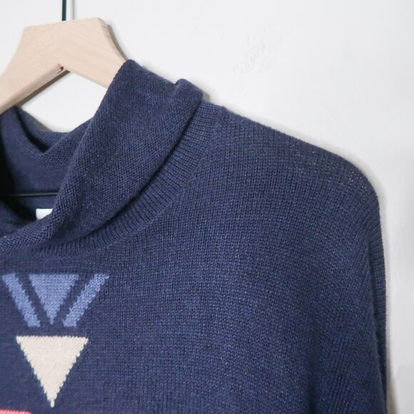 J.Jill Womens Knit Pullover Sweater 1X Blue Aztec‎ Tribal Oversized Western Cozy - Picture 8 of 10